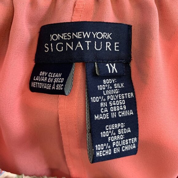 Jones New York Signature Midi Skirt Womens 1X Pink Orange Salmon Floral Silk - Picture 6 of 7
